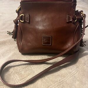 Douney & Bourke Mini Zip Crossbody in Chestnut Florentine leather